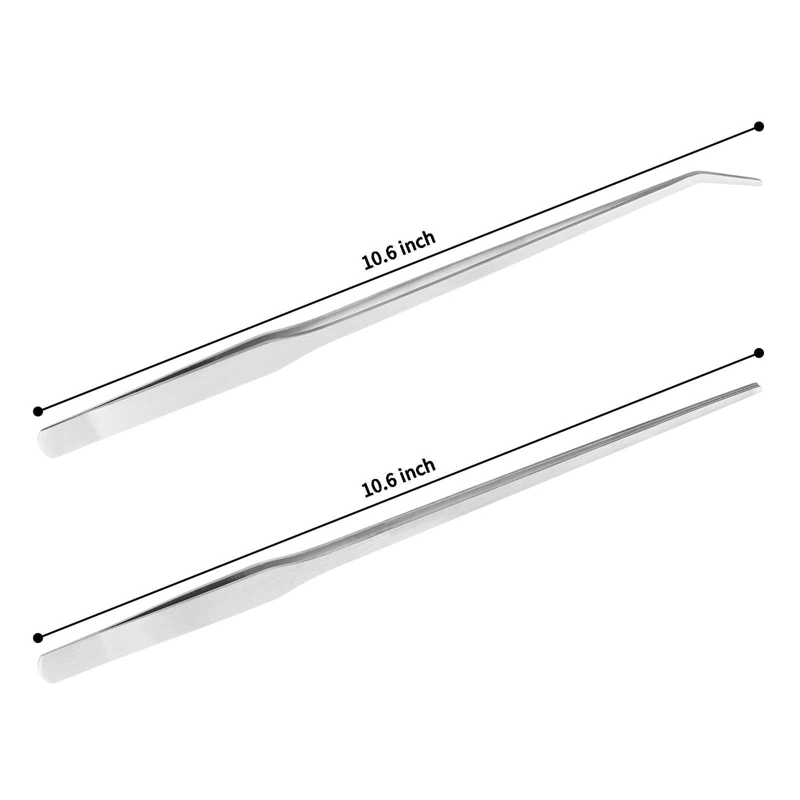 2PCS Long Aquarium Tweezers - 10.6" Straight and Curved Tweezers, Stainless Steel Reptile Feeding tongs