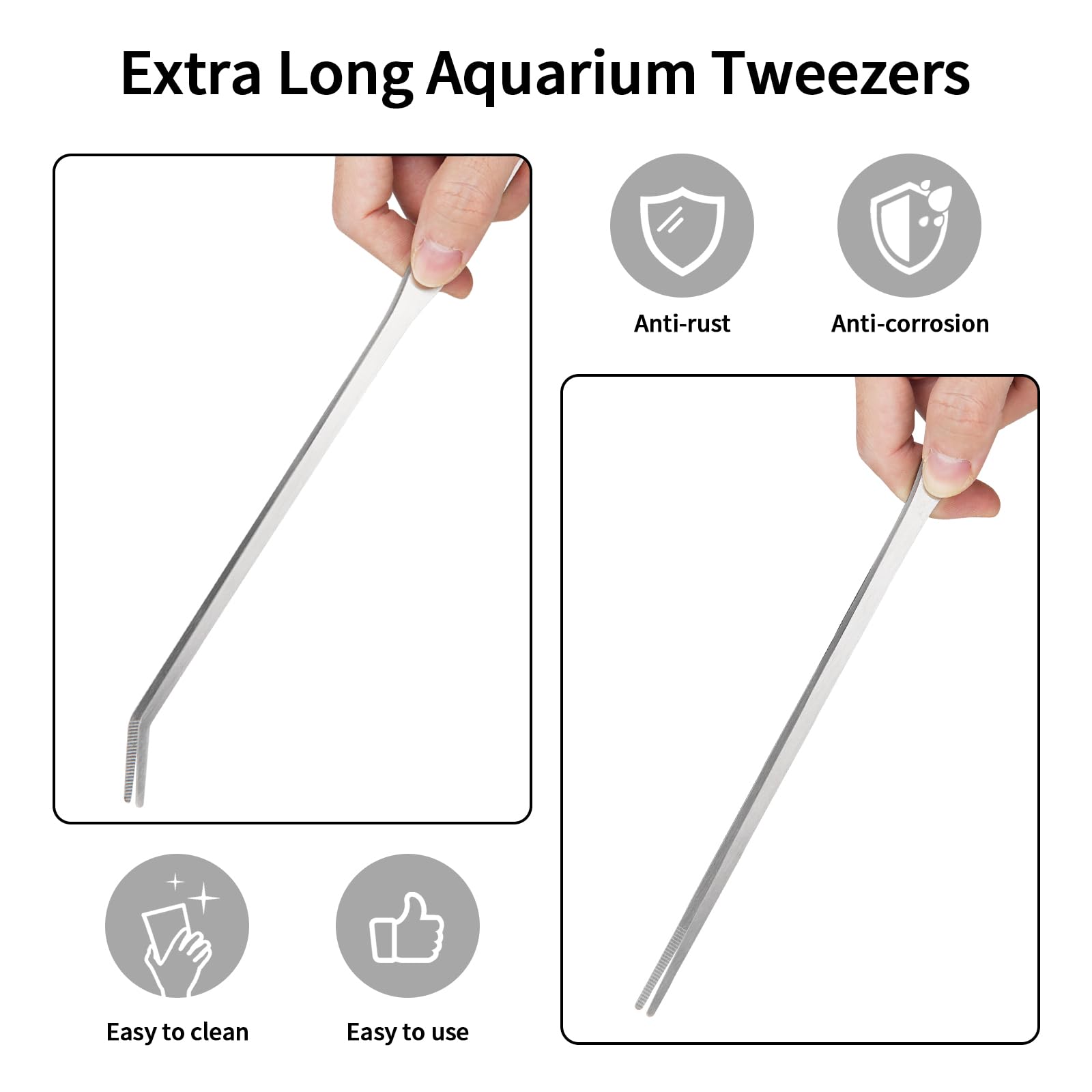 2PCS Long Aquarium Tweezers - 10.6" Straight and Curved Tweezers, Stainless Steel Reptile Feeding tongs