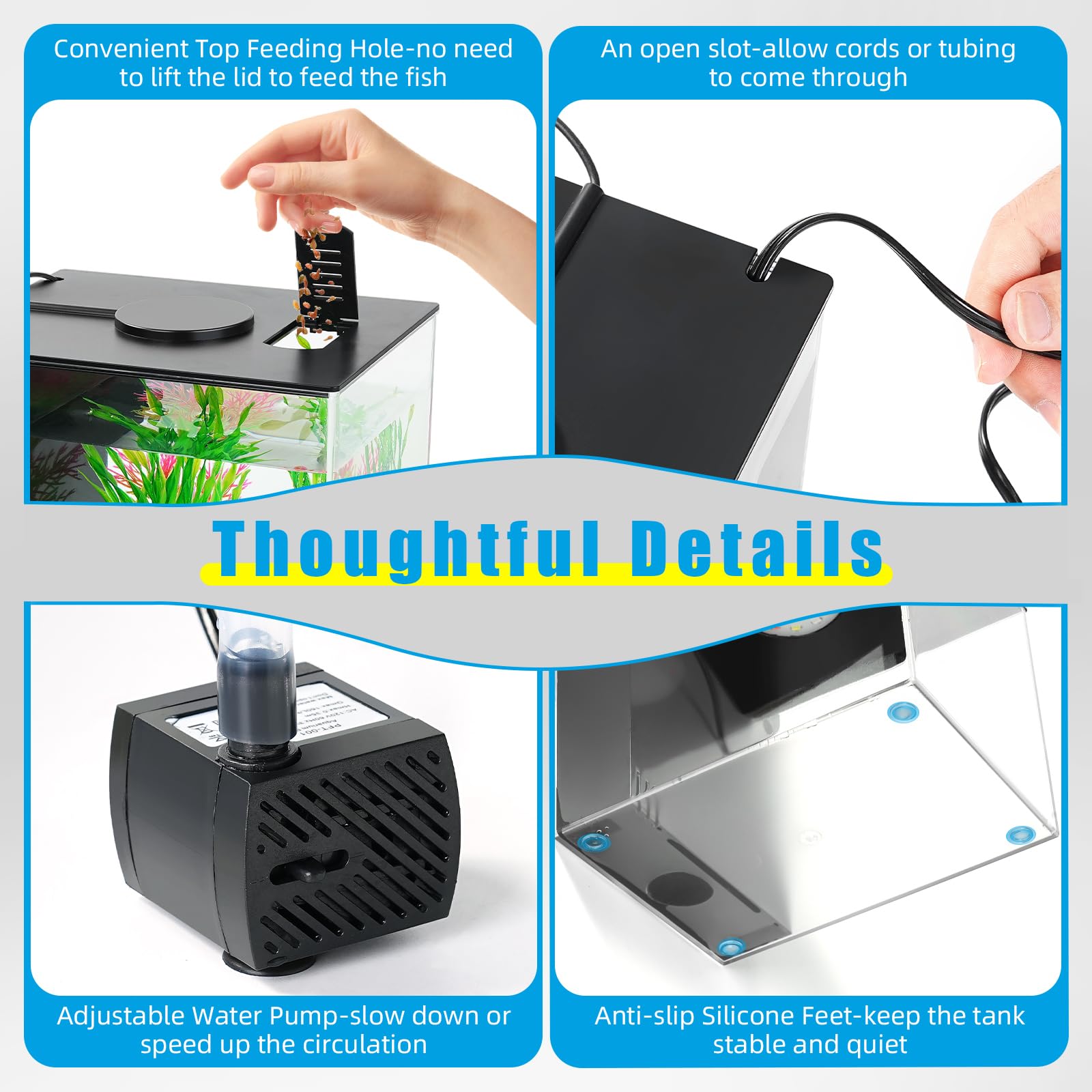 Fish Tank 1 Gallon with LED Light and Water Filter Pump