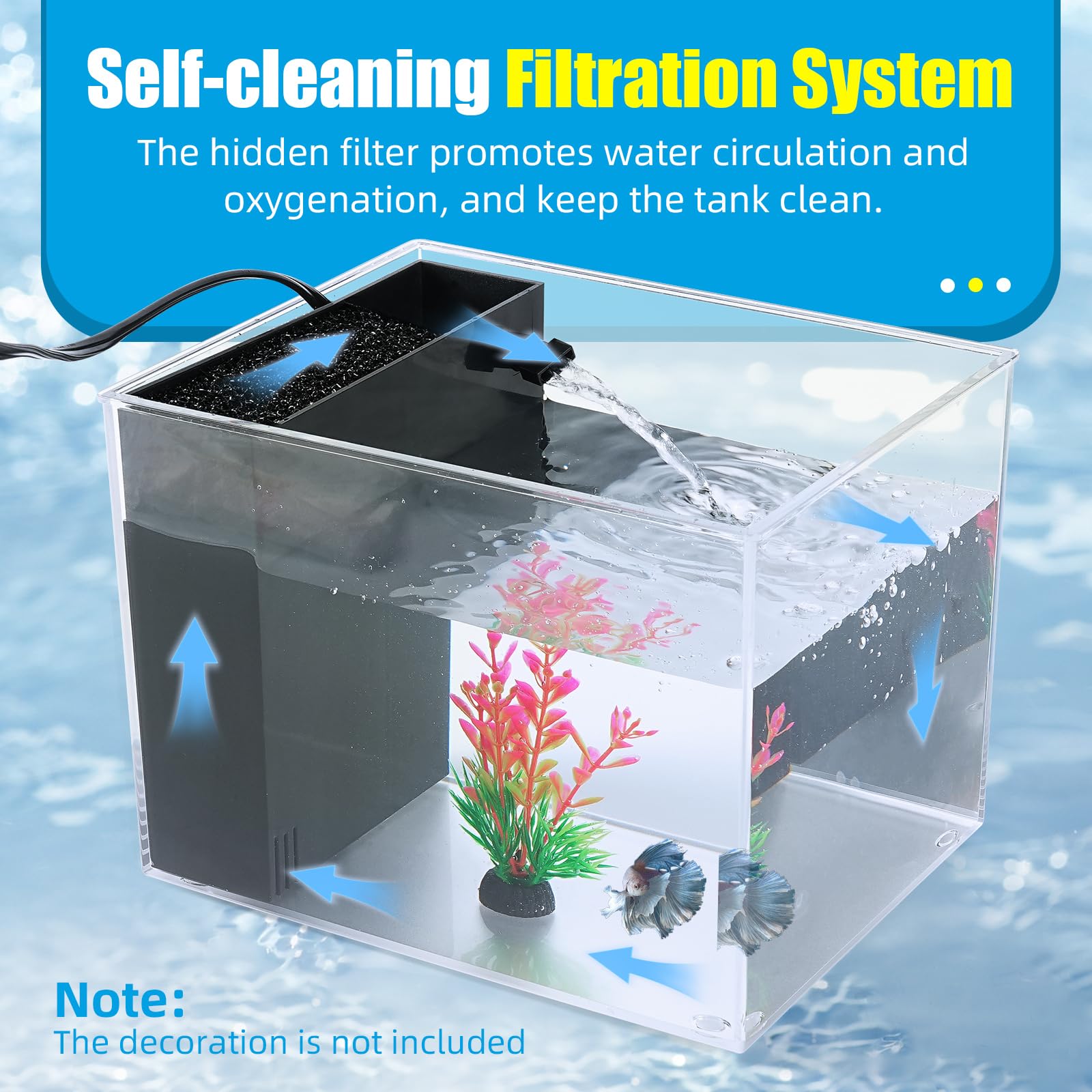 Fish Tank 1 Gallon with LED Light and Water Filter Pump