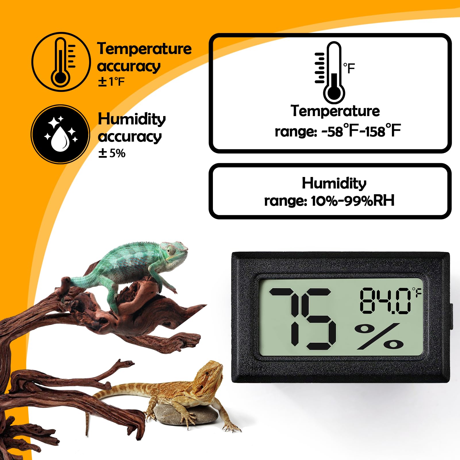Rectangle Reptile Thermometer and Humidity Gauge for Reptiles