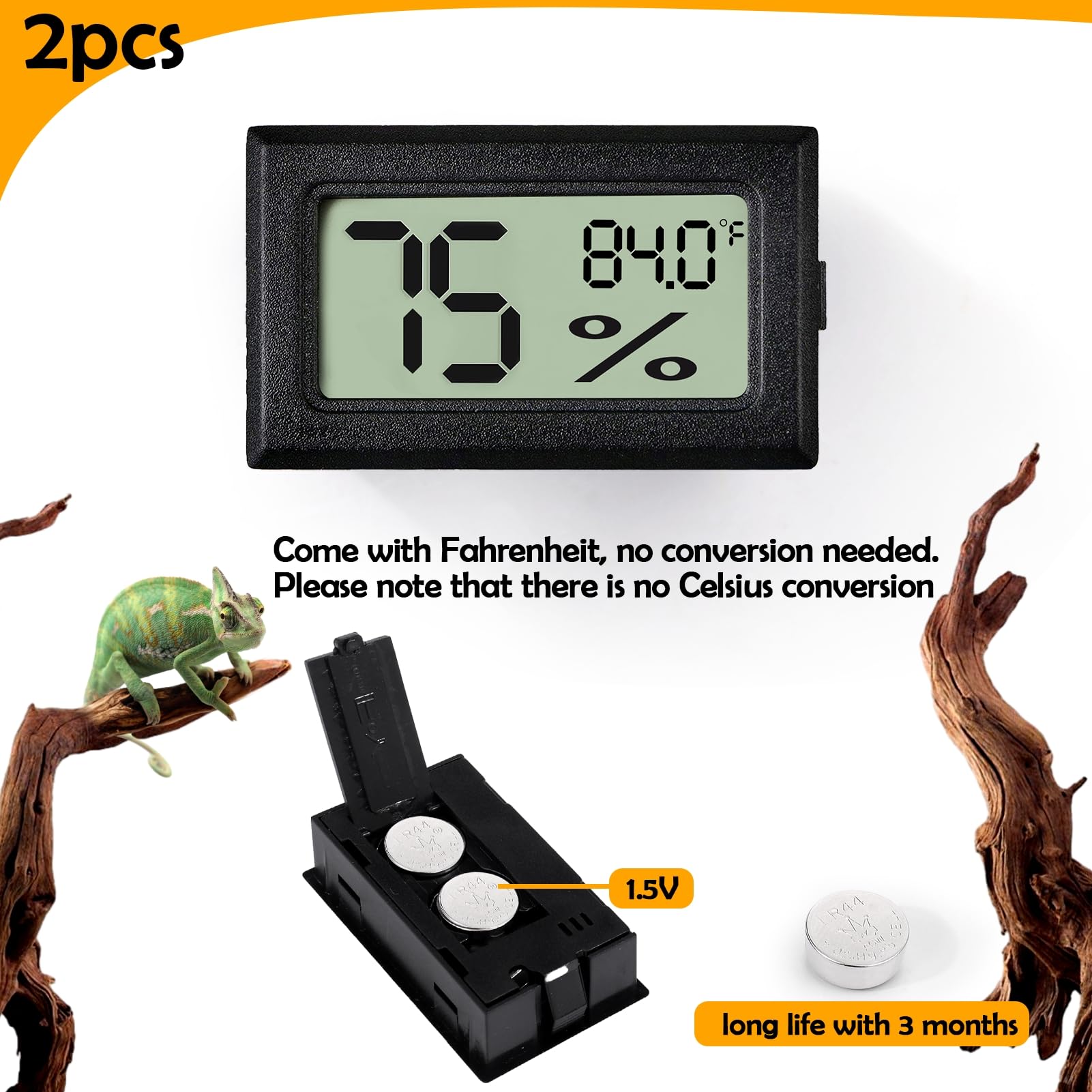 Rectangle Reptile Thermometer and Humidity Gauge for Reptiles