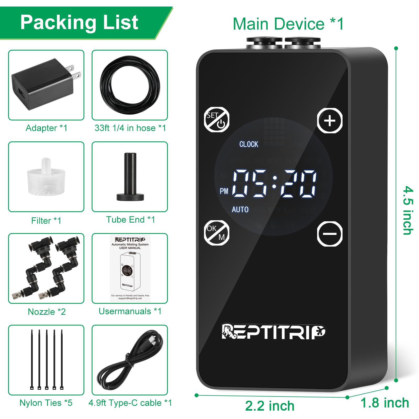 Humidifier for Tanks, Amphibians, and Rainforest Plants with Timer and Manual Spray Functions