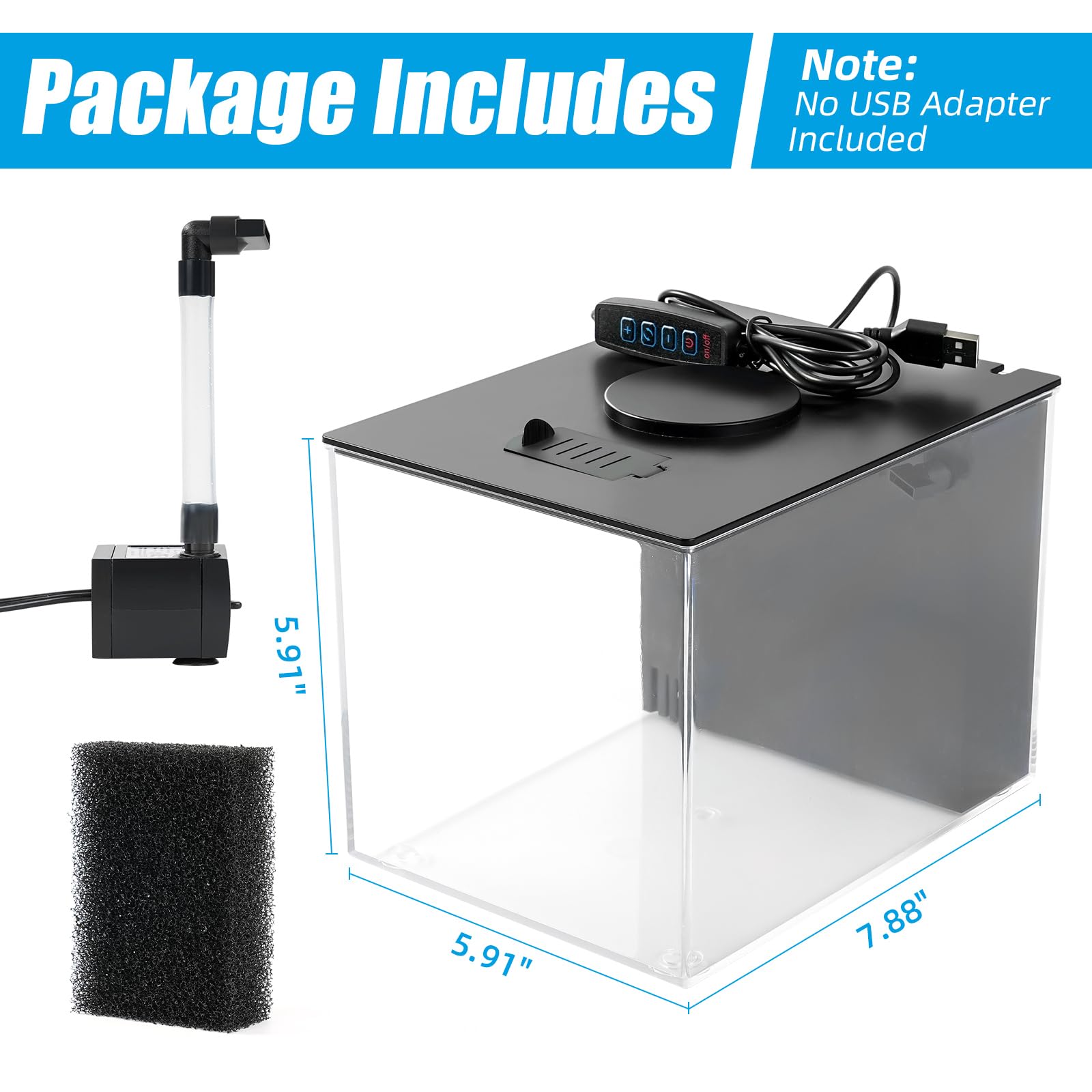 Fish Tank 1 Gallon with LED Light and Water Filter Pump