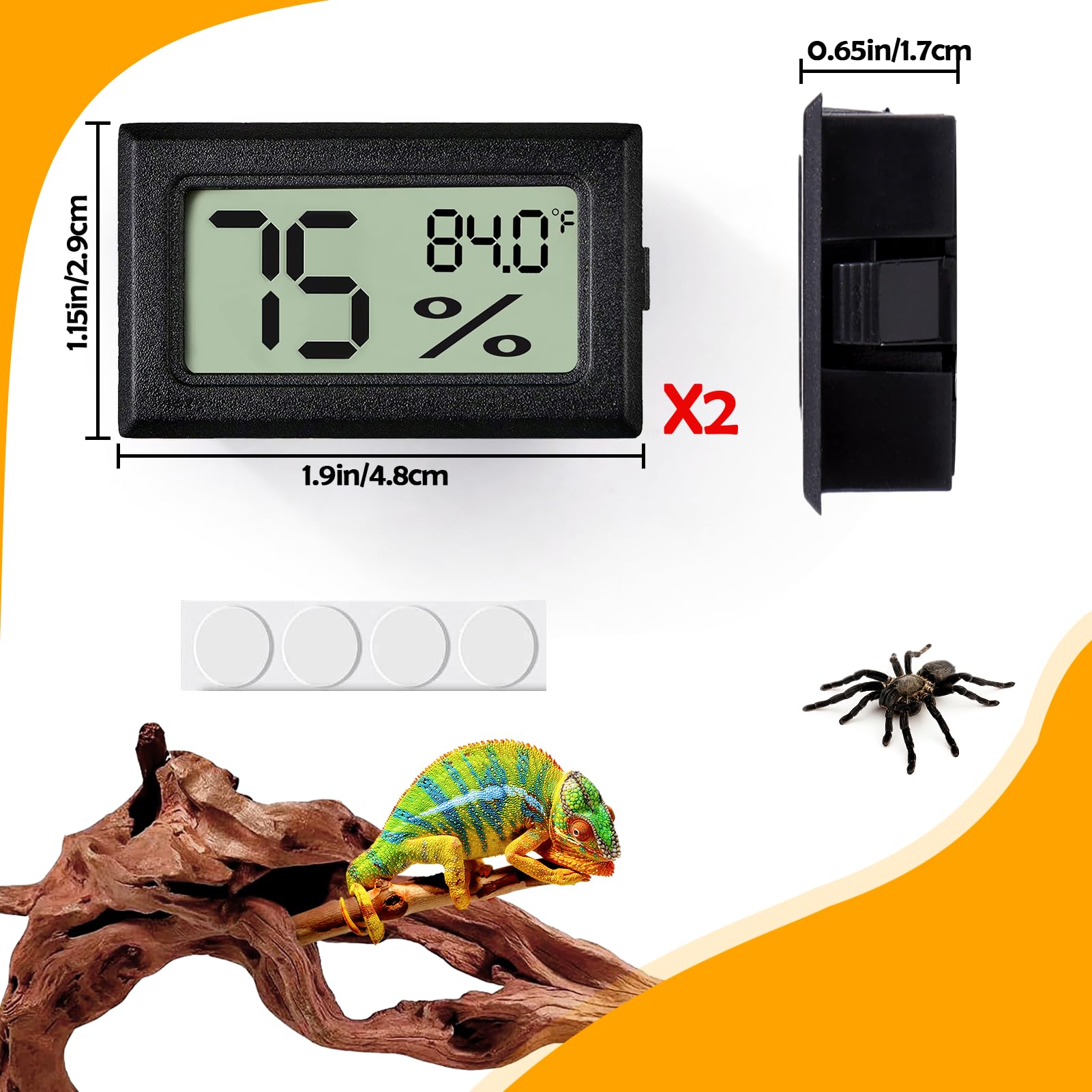 Rectangle Reptile Thermometer and Humidity Gauge for Reptiles