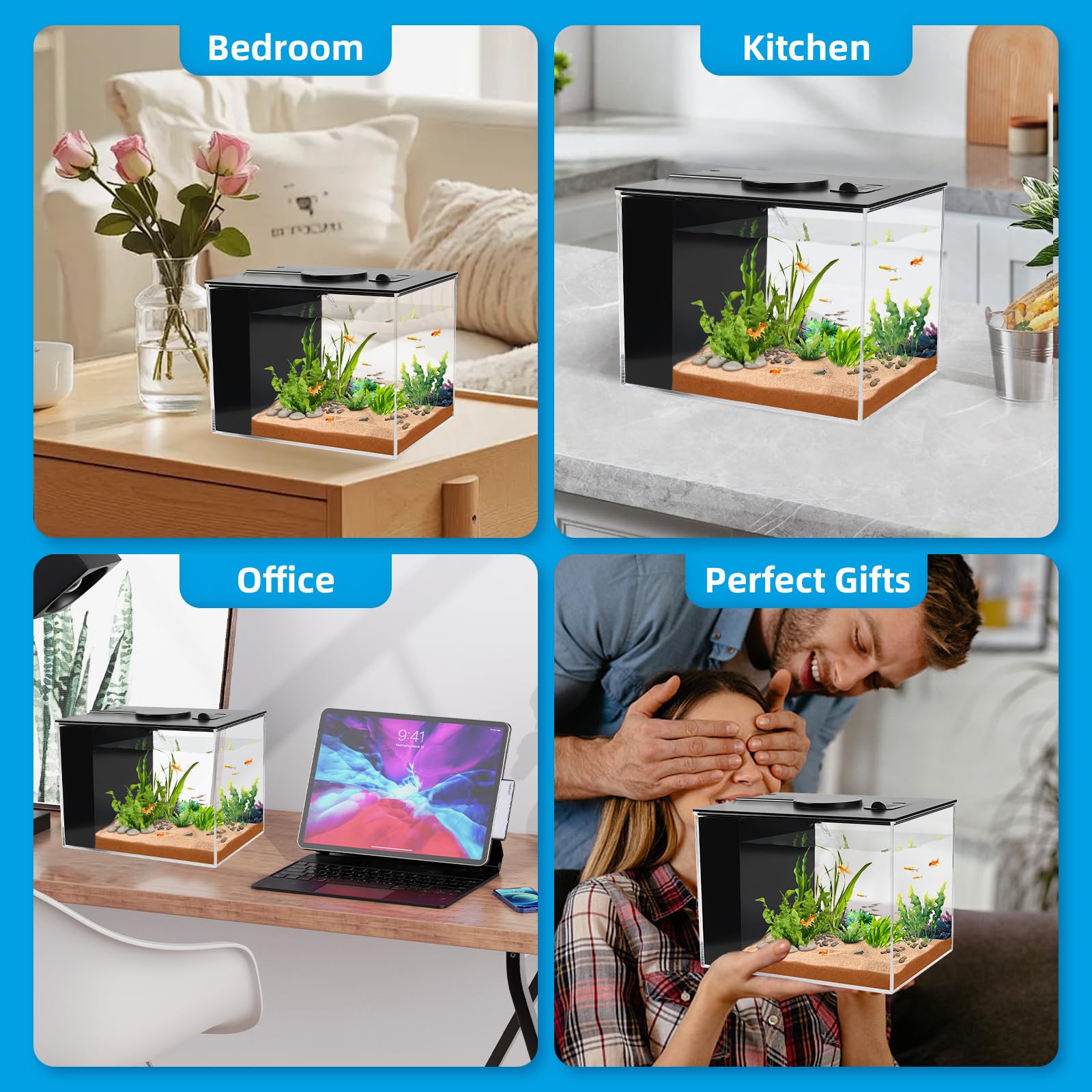 Fish Tank 1 Gallon with LED Light and Water Filter Pump