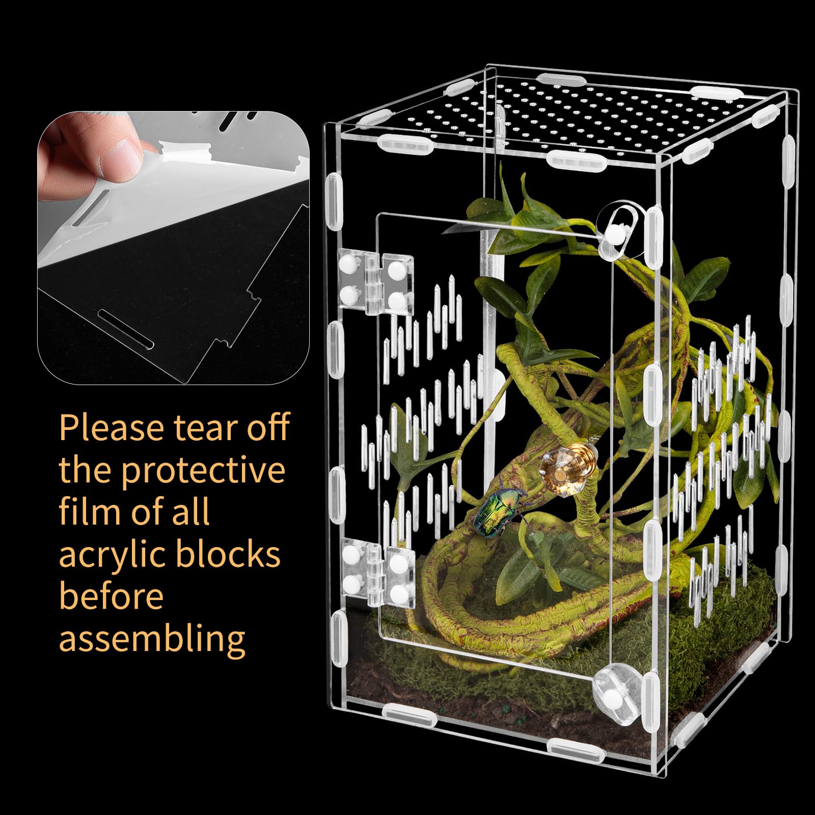 Reptile Terrarium Easy Assembly, 360° Clear