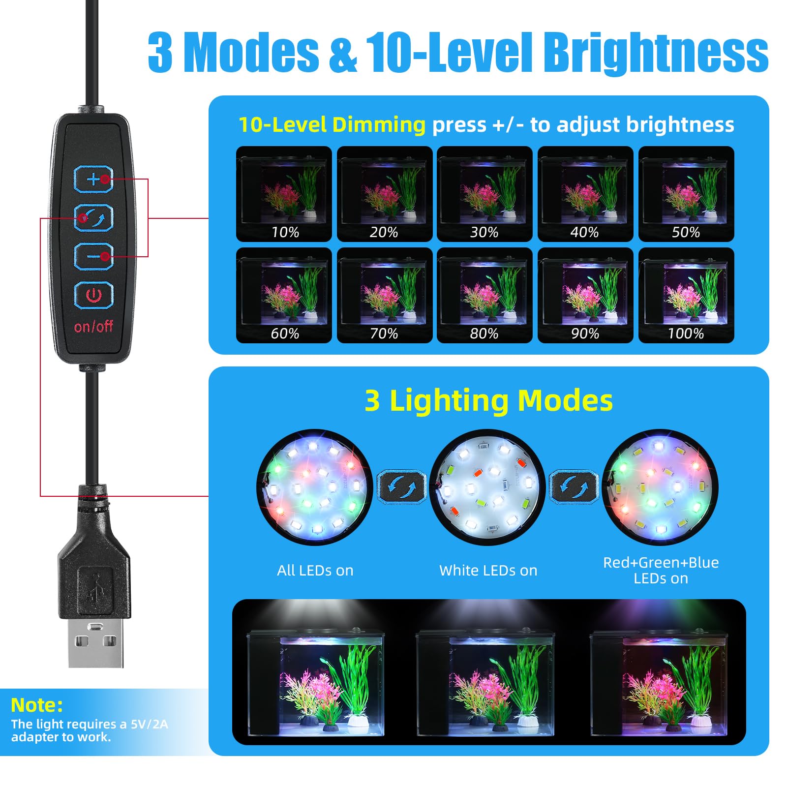 Fish Tank 1 Gallon with LED Light and Water Filter Pump