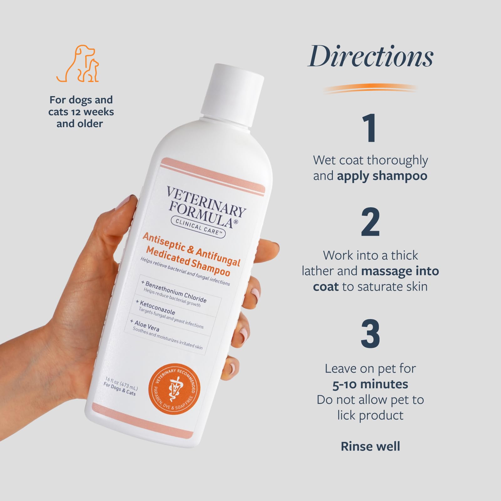Veterinary Formula Clinical Care Antiseptic and Antifungal Medicated Shampoo for Dogs & Cats, 16 Fl Oz