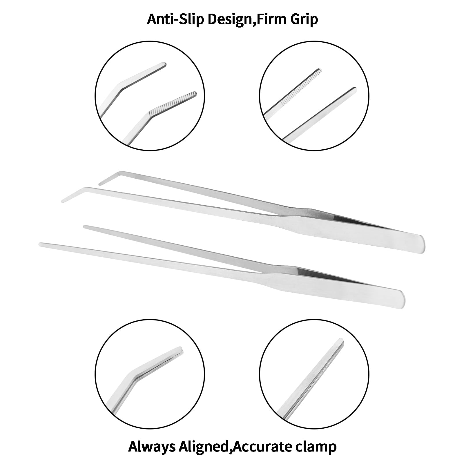 2PCS Long Aquarium Tweezers - 10.6" Straight and Curved Tweezers, Stainless Steel Reptile Feeding tongs