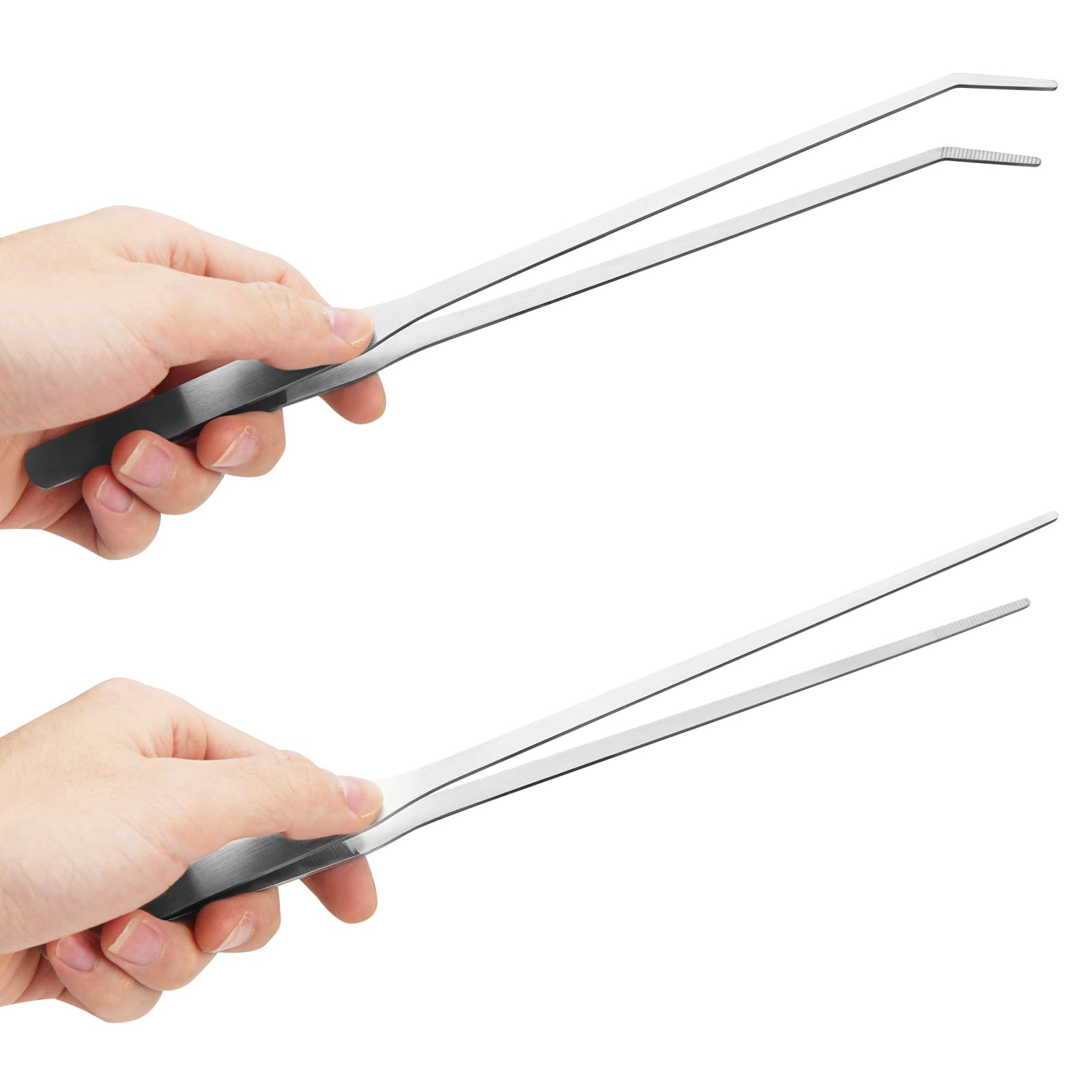 2PCS Long Aquarium Tweezers - 10.6" Straight and Curved Tweezers, Stainless Steel Reptile Feeding tongs