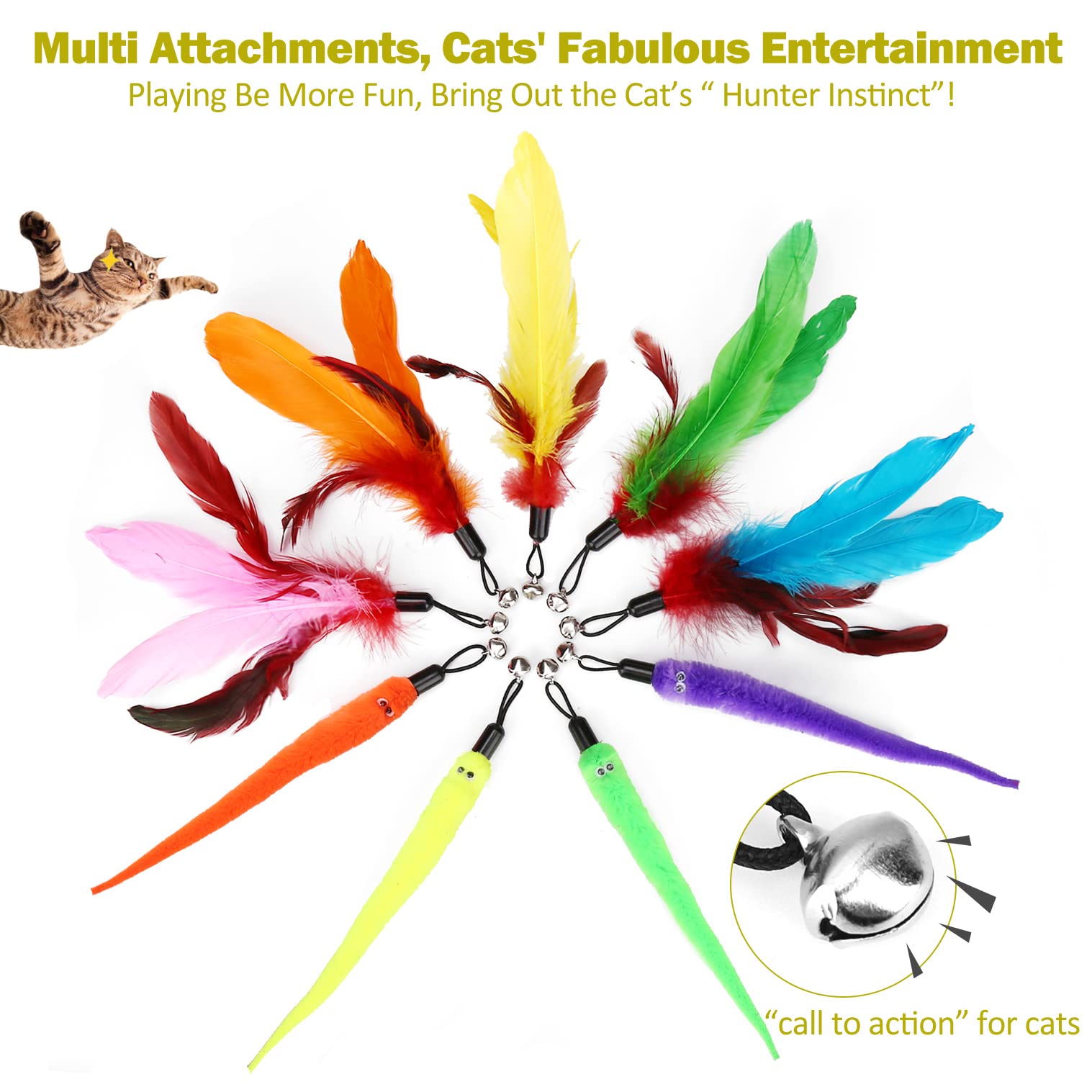 Interactive Cat Toys - Retractable Wand Toy and Feather Toys