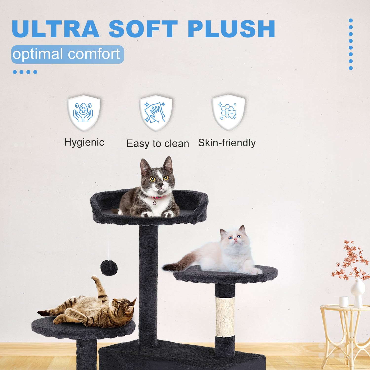 Cat Tree 54in Cat Tower Multi-Level Durable Cat Scratching Post