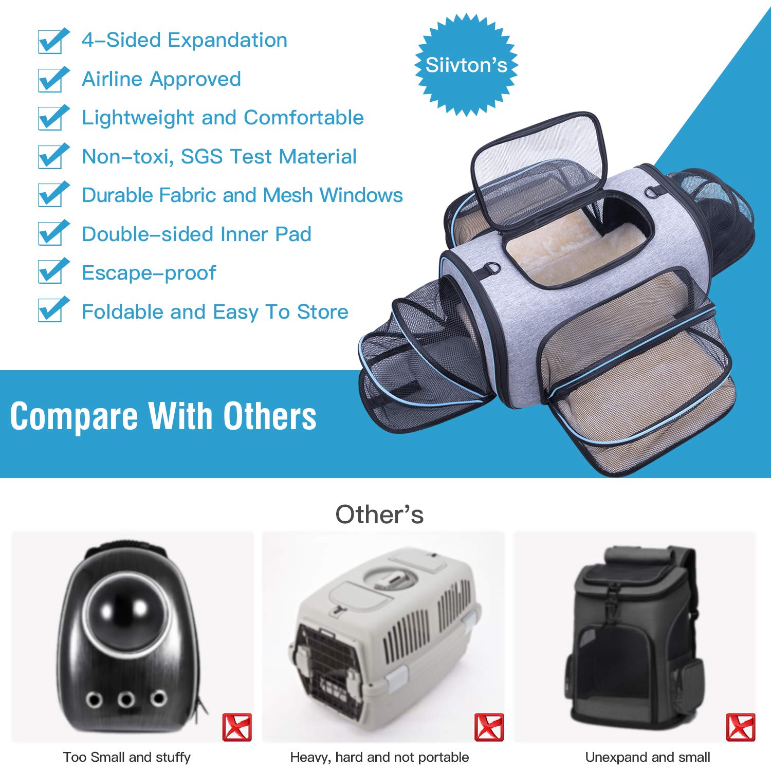 4 Sides Expandable Pet Carrier, Airline Approved