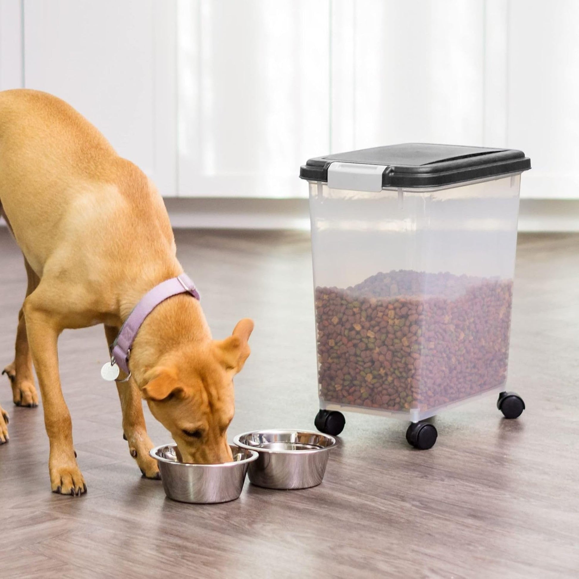 USA Airtight Pet Food Storage Container with Wheels Black, 30 lb Capacity