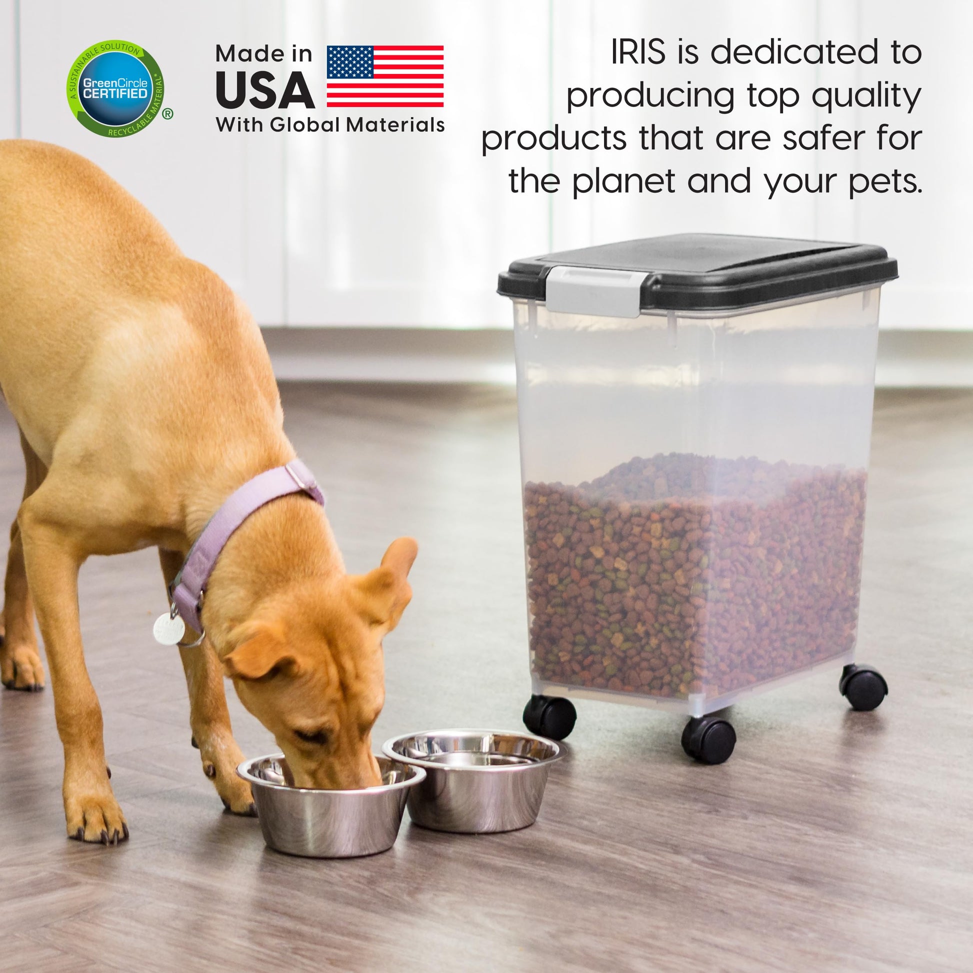 USA Airtight Pet Food Storage Container with Wheels Black, 30 lb Capacity