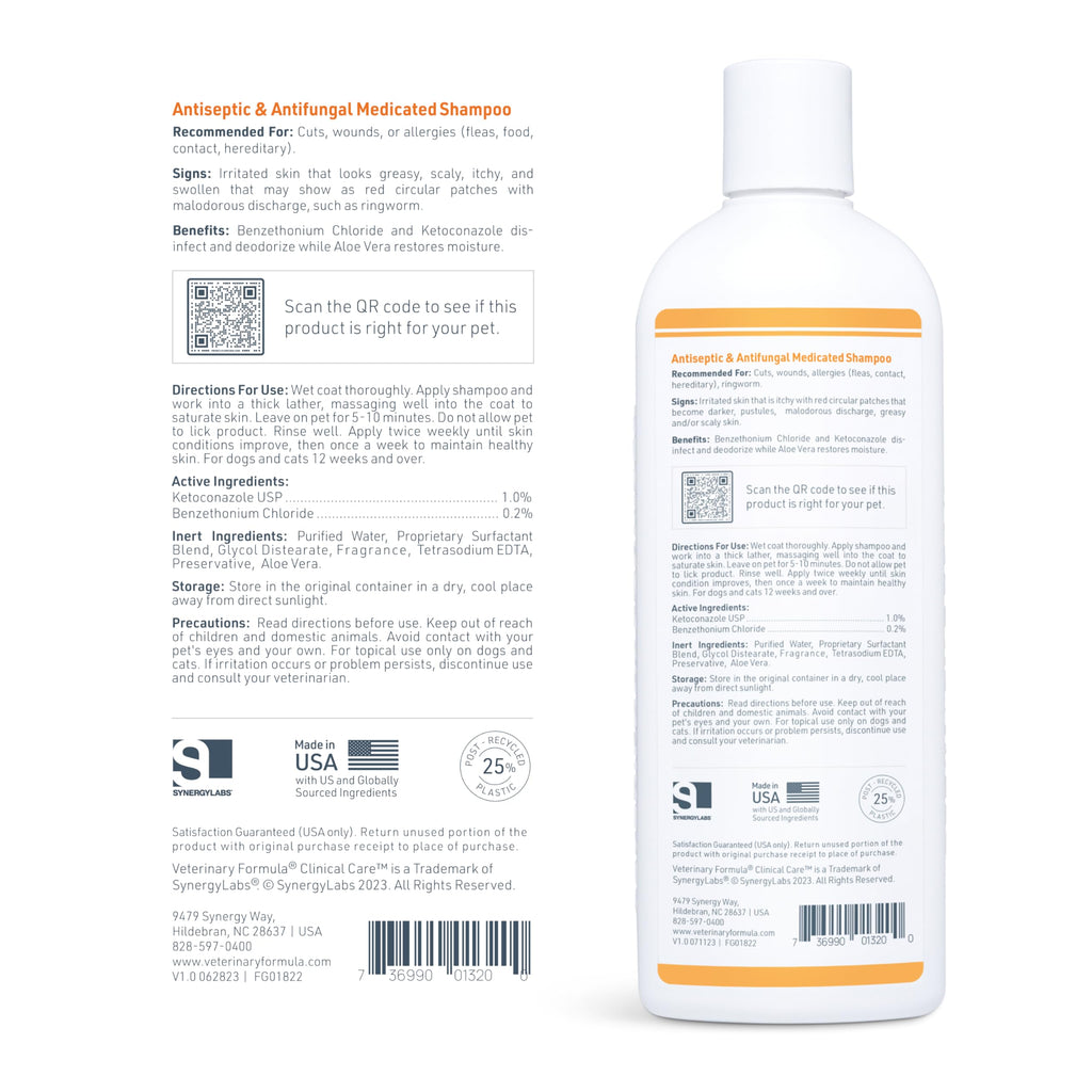 Veterinary Formula Clinical Care Antiseptic and Antifungal Medicated Shampoo for Dogs & Cats, 16 Fl Oz