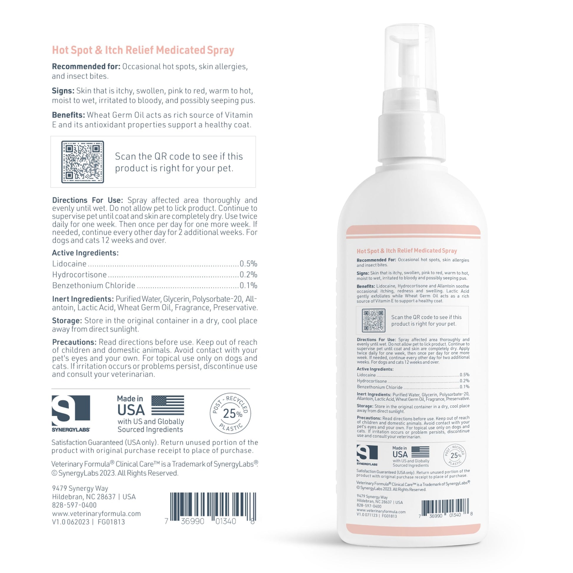 Veterinary Formula Clinical Care Hot Spot & Itch Relief Medicated Spray, 8oz – Easy to Use Spray for Dogs & Cats – Helps Alleviate Sensitive Skin, Scratching, and Licking of Coat (1 Pack)