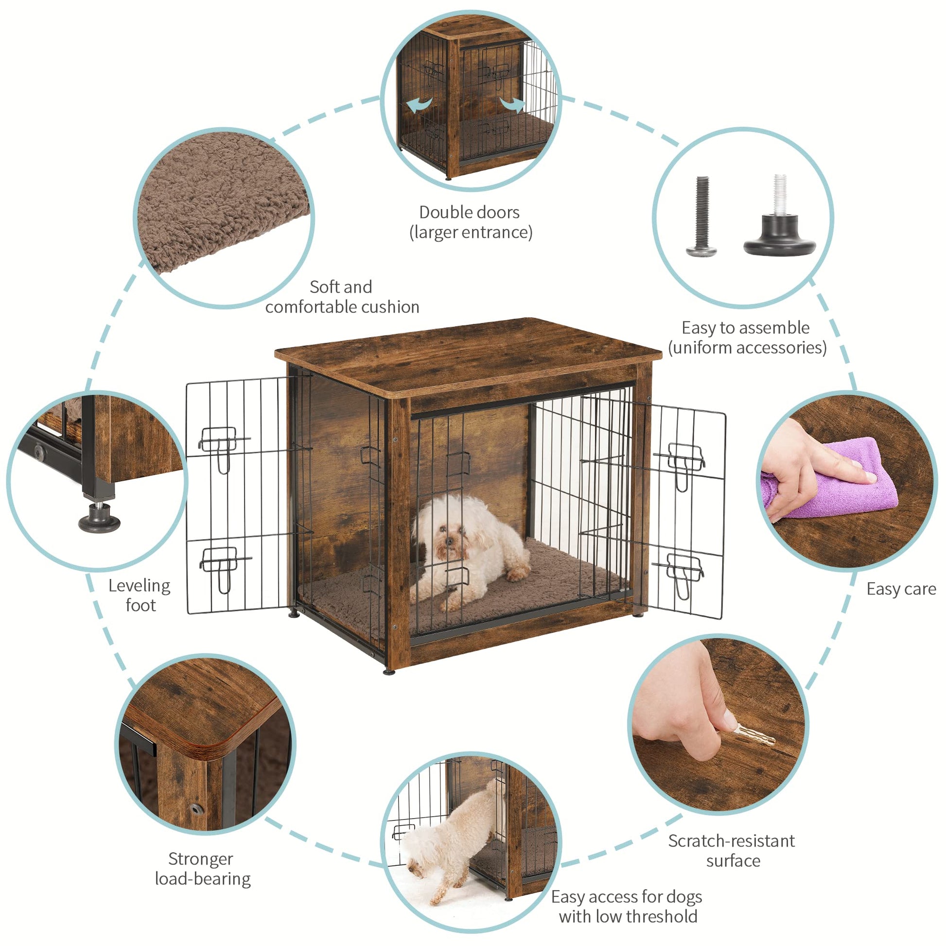 Dog Crate Furniture with Cushion, Wooden Kennel