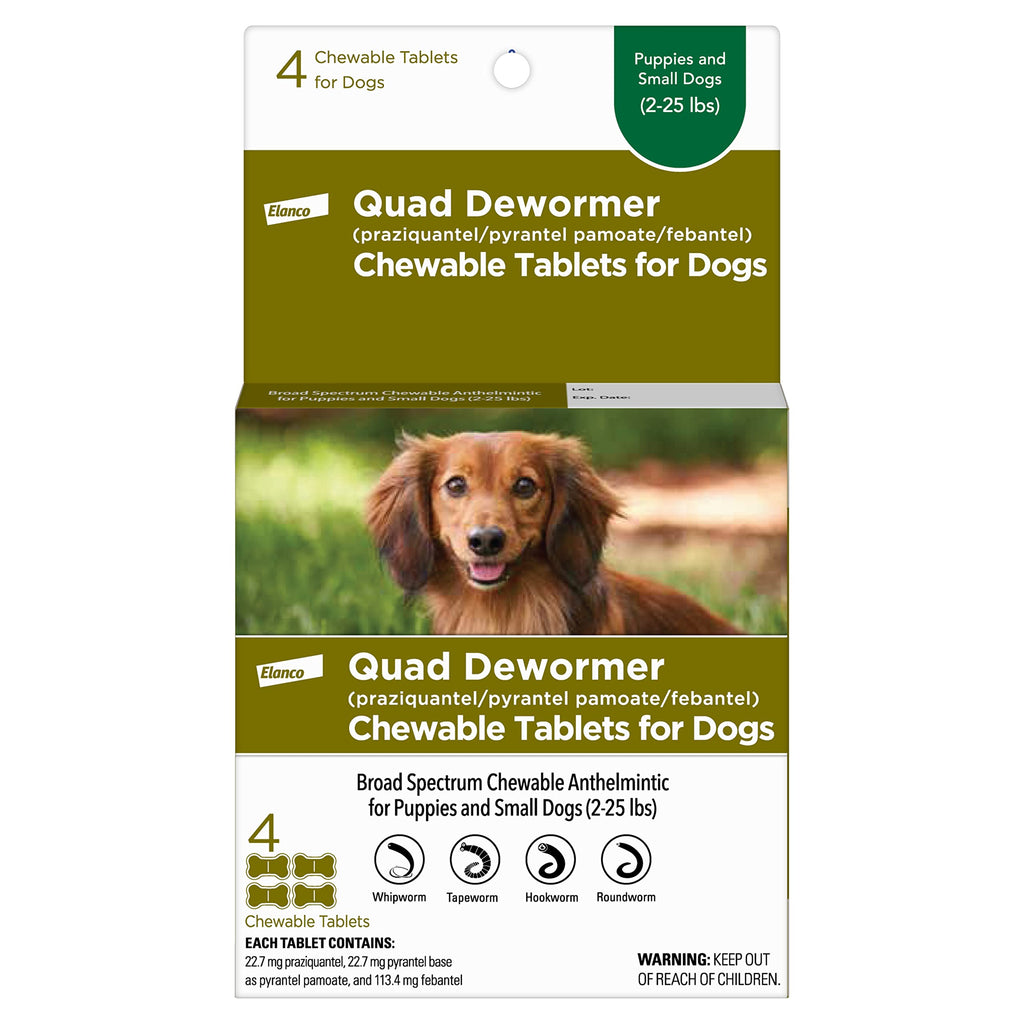 Chewable Quad Dewormer for Small Dogs, 2-25 lbs