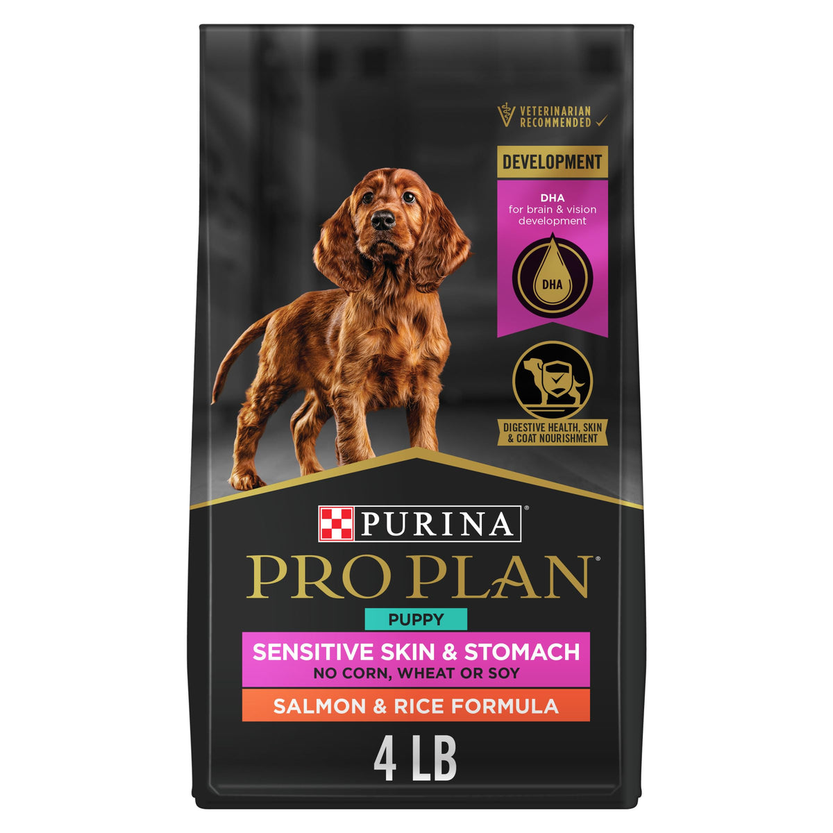 Purina Pro Plan Sensitive Skin & Stomach Puppy Dog Food, Salmon, 4 lb Bag